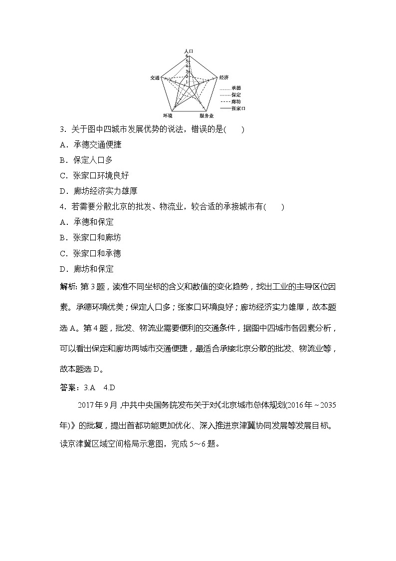（新教材）2019-2020学年中图版地理必修第二册作业：第四章第一节　京津冀协同发展的地理背景 练习02