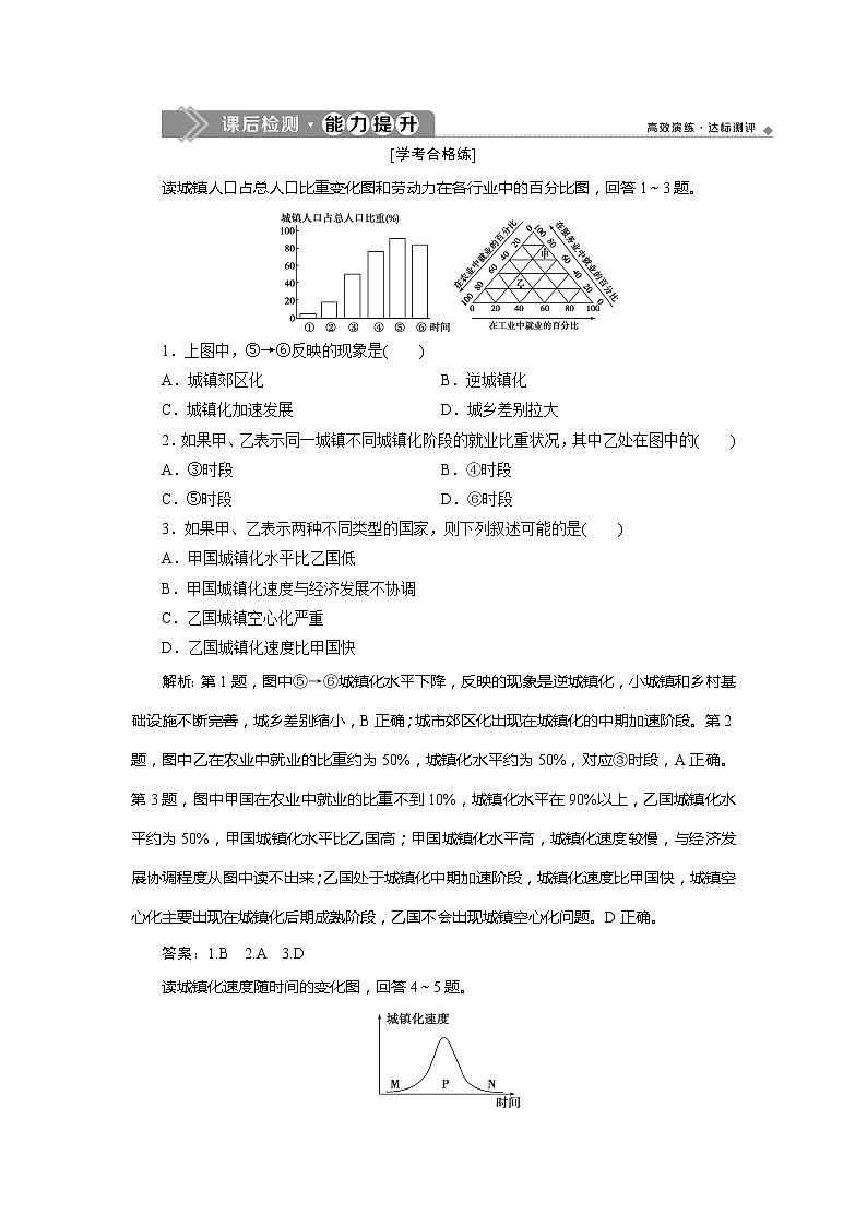 （新教材）2019-2020学年中图版地理必修第二册课后检测能力提升：第二章第三节　不同地区城镇化的过程和特点01