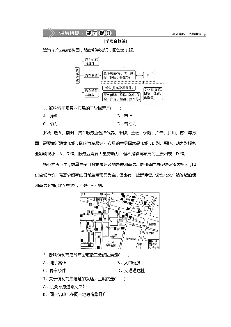 （新教材）2019-2020学年中图版地理必修第二册课后检测能力提升：第三章第三节　服务业区位因素01