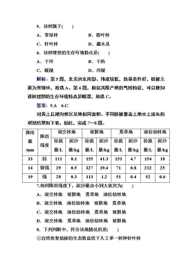 2020秋新教材地理中图版必修第一册素养达标练习：第二章第七节 植被与自然环境的关系03