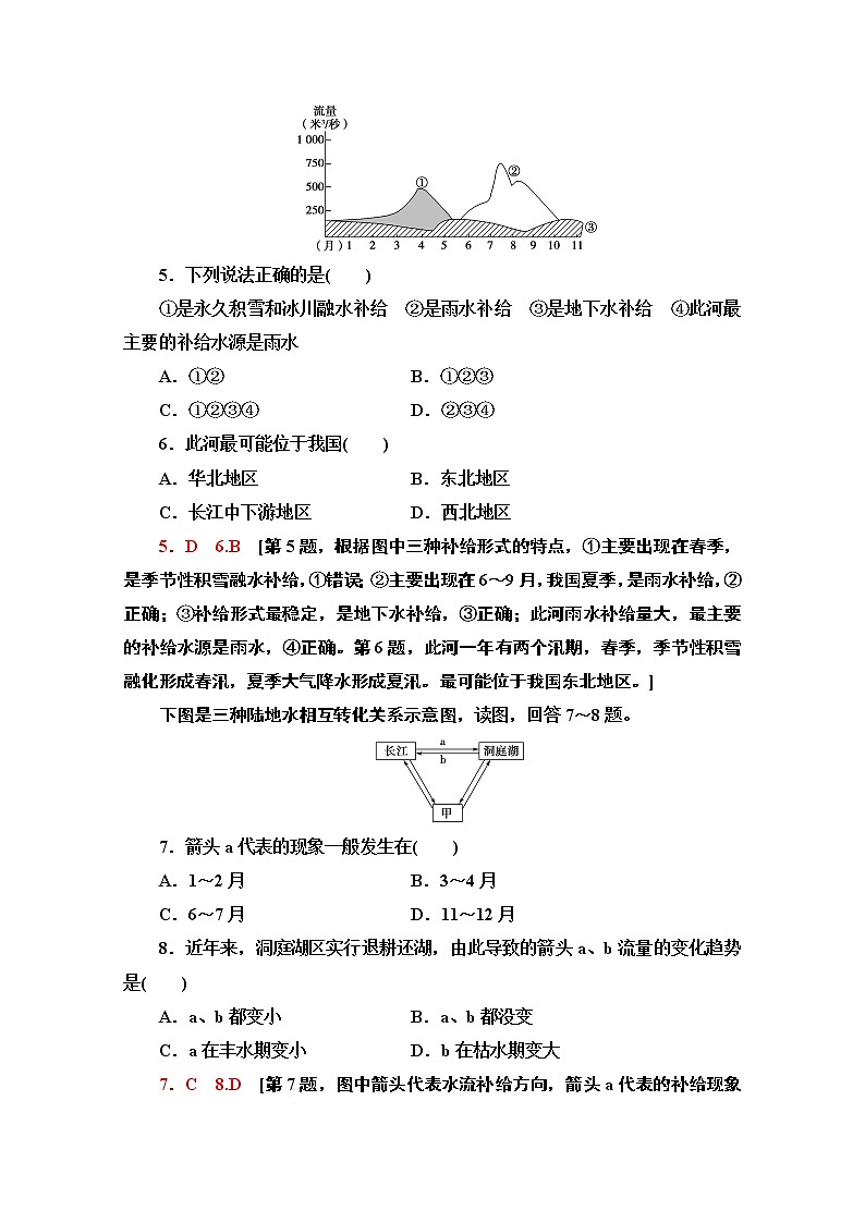 2020-2021学年新教材地理中图版选择性必修第一册课时分层作业10　陆地水体及其关系 练习02