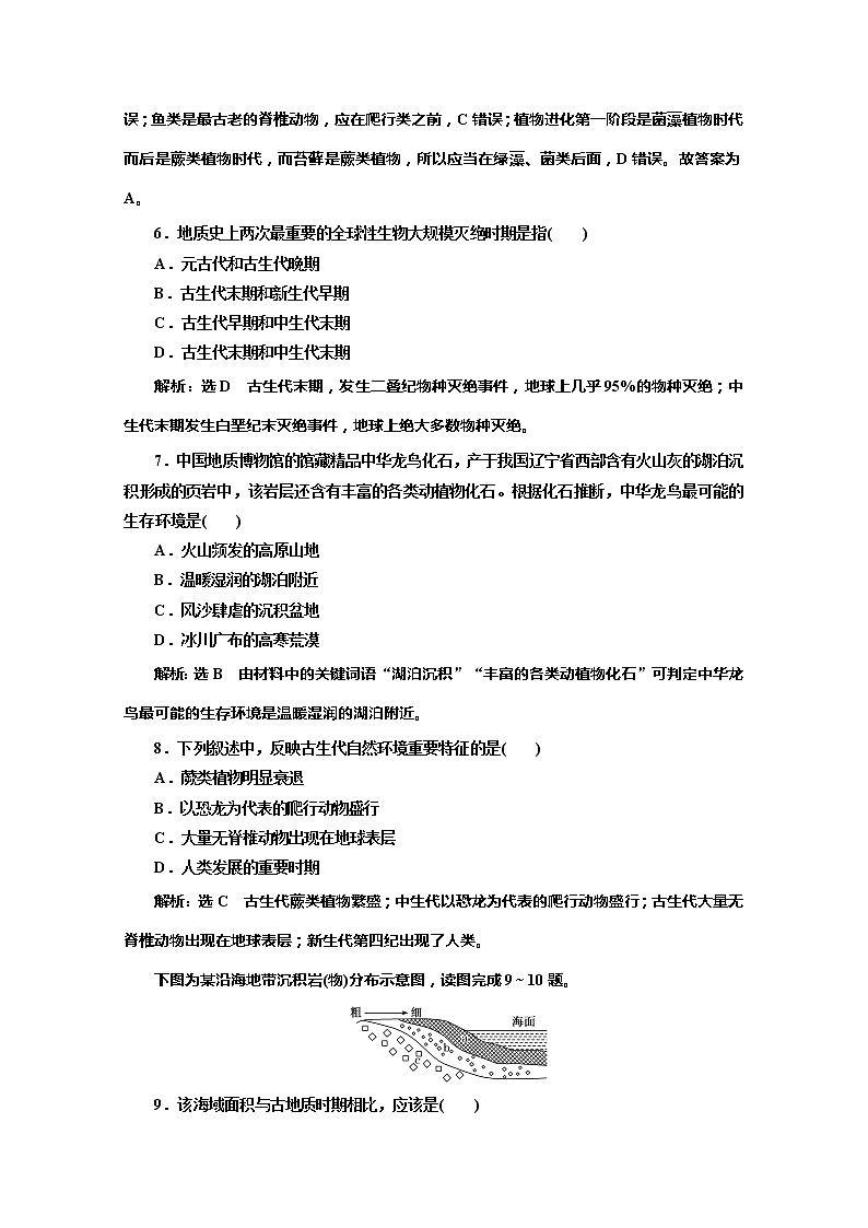 （新教材）2019-2020学年中图版高中地理必修第一册课时跟踪检测（四）地球的演化过程02