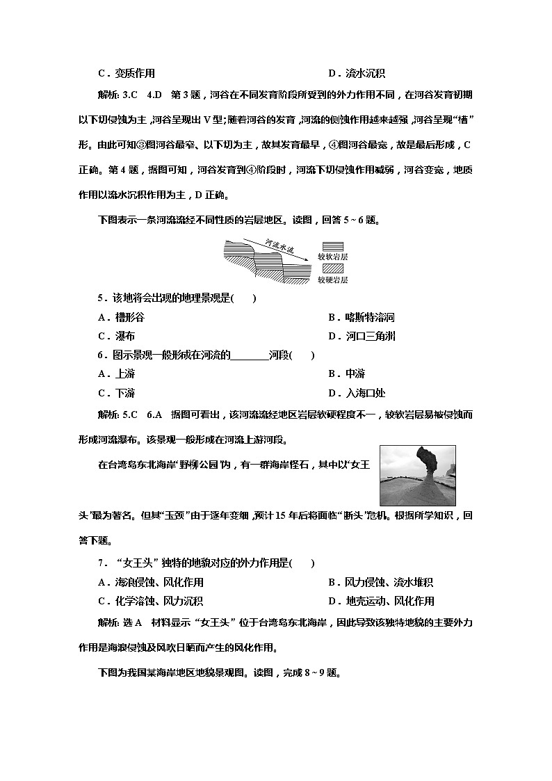 （新教材）2019-2020学年中图版高中地理必修第一册课时跟踪检测（五）流水地貌和海岸地貌02