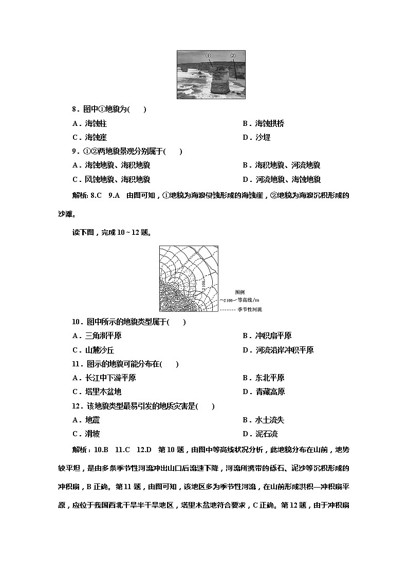 （新教材）2019-2020学年中图版高中地理必修第一册课时跟踪检测（五）流水地貌和海岸地貌03