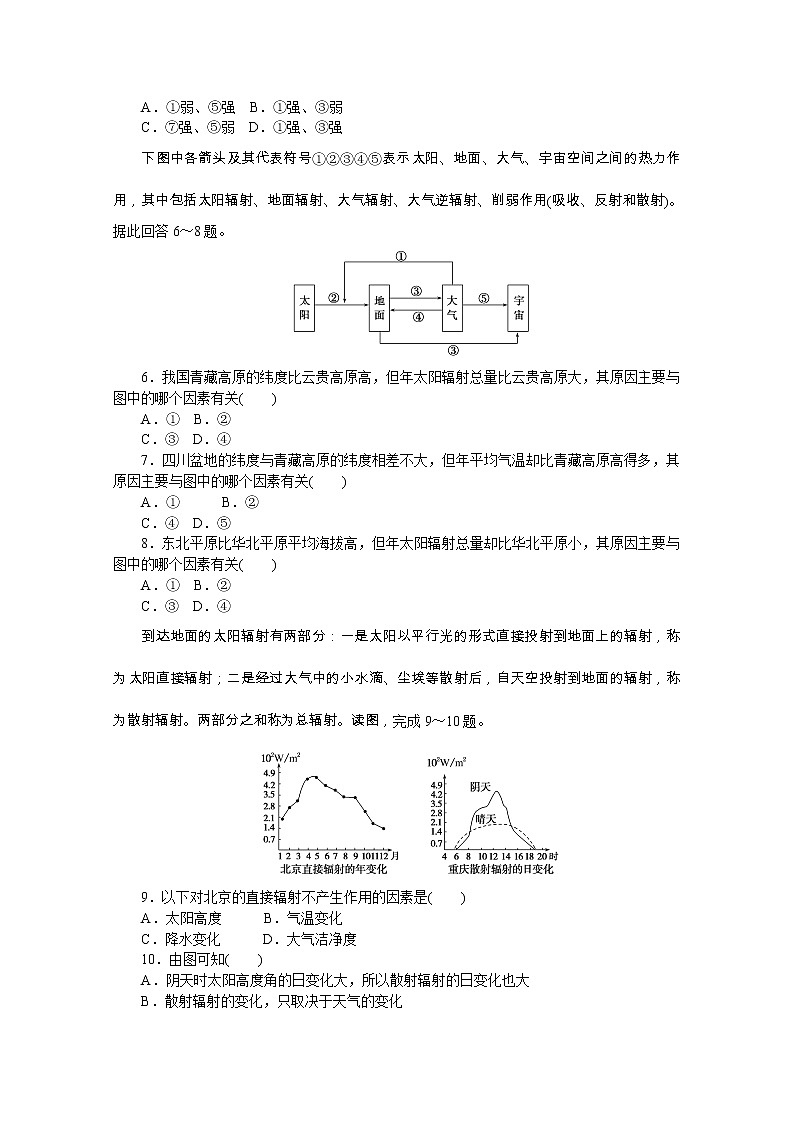 【新教材】2020-2021学年高中地理中图版必修第一册课时作业8　大气受热过程 练习02