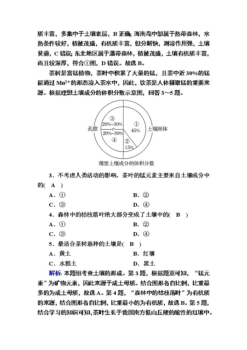 2020-2021学年高中地理新教材中图版必修第一册课后素能强化：2-6 土壤的主要形成因素 试卷02