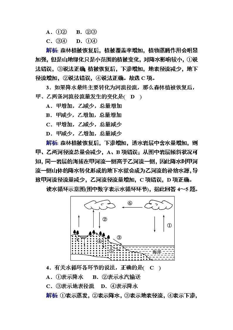 2020-2021学年高中地理新教材中图版必修第一册课后素能强化：2-4 水循环过程及地理意义 试卷02