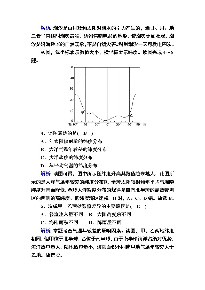 2020-2021学年高中地理新教材中图版必修第一册课后素能强化：2-5 海水的性质和运动对人类活动的影响 试卷02