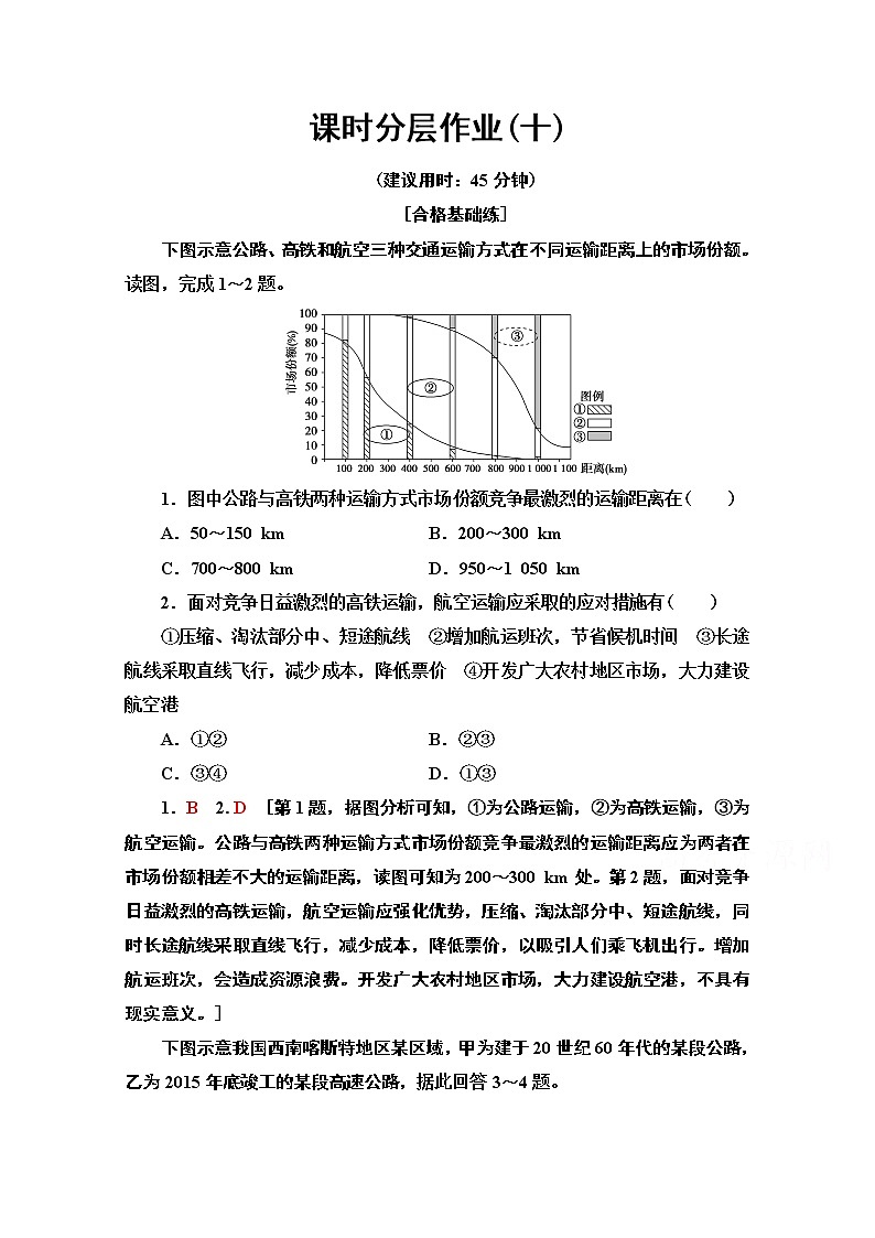 2019-2020学年高中新教材湘教地理必修第二册课时分层作业10　交通运输与区域发展 练习01