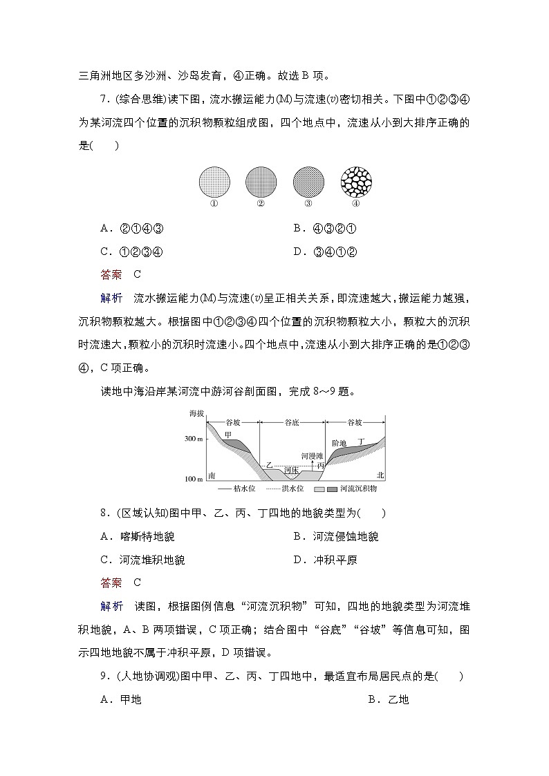 2020-2021学年高一新教材地理湘教版必修第一册作业：第2章第1节第1课时 流水侵蚀和堆积地貌 练习03
