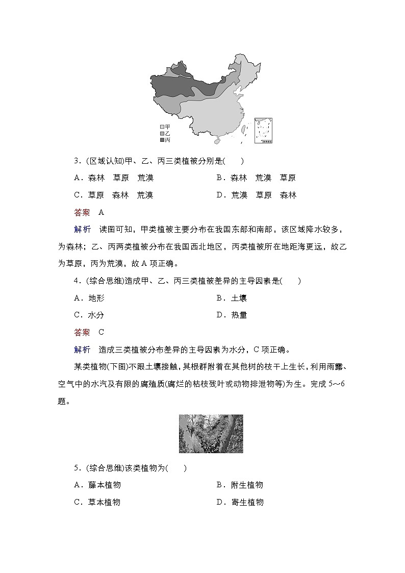 2020-2021学年高一新教材地理湘教版必修第一册作业：第5章第1节主要植被与自然环境 练习02