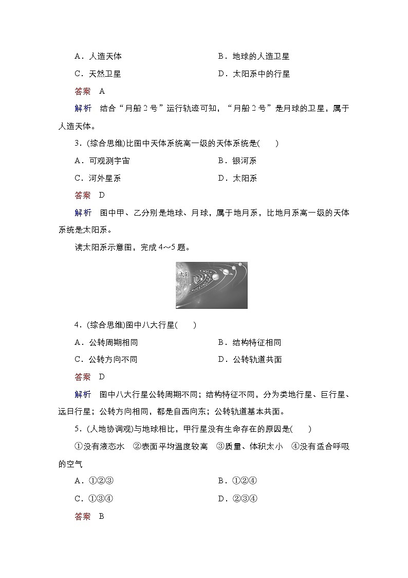 2020-2021学年高一新教材地理湘教版必修第一册作业：第一章 宇宙中的地球 质量测评02