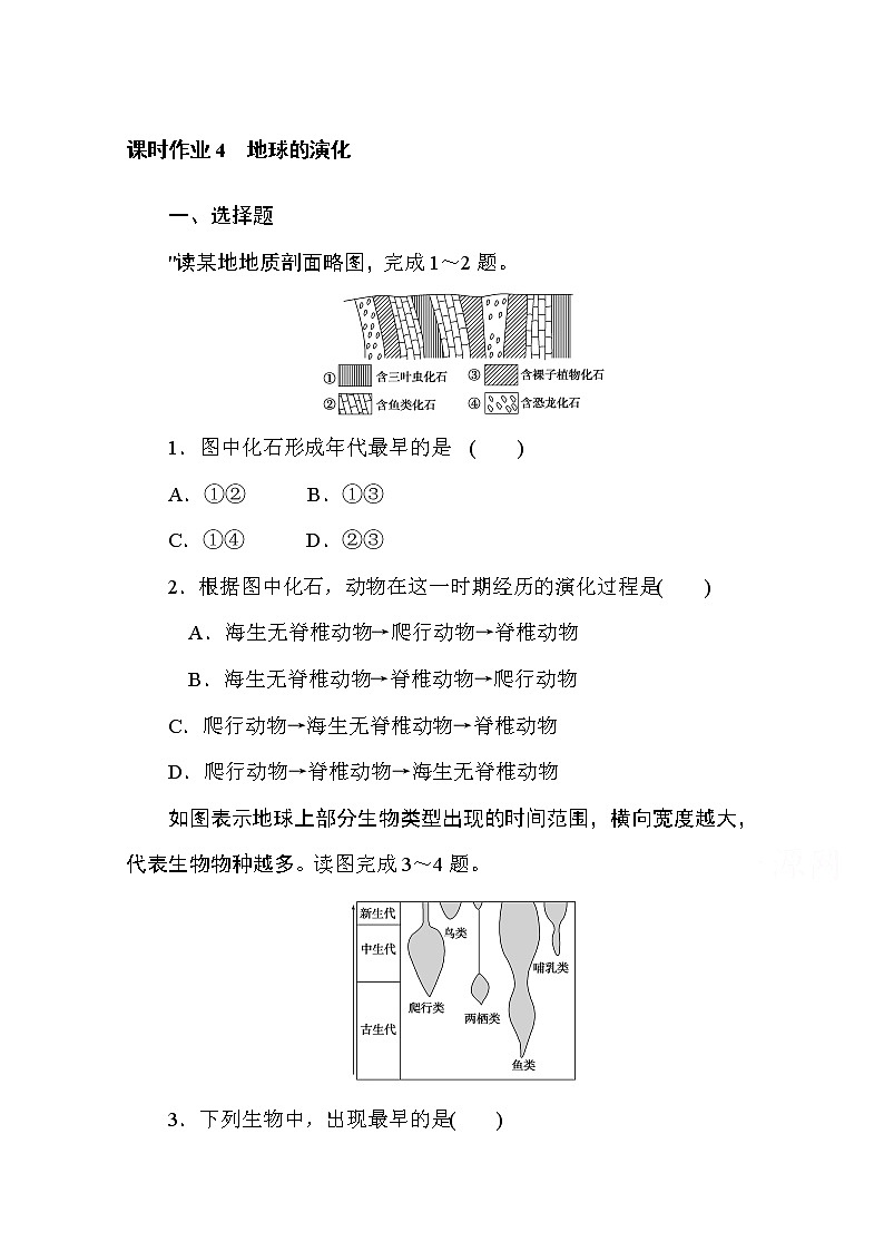 2020-2021学年高中地理新教材必修第一册（湘教版）课时作业1.4地球的演化 练习01