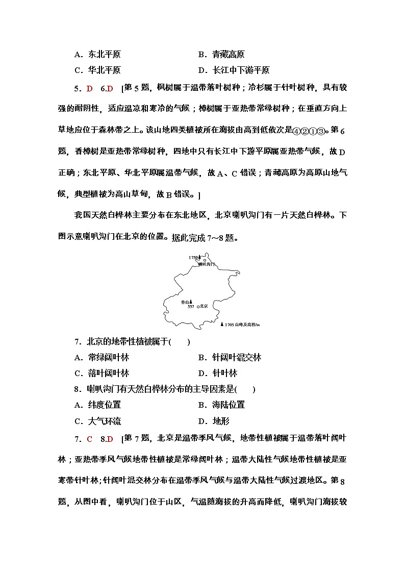 2020-2021学年地理新教材湘教版必修第一册课时分层作业：5.1　主要植被与自然环境 练习03