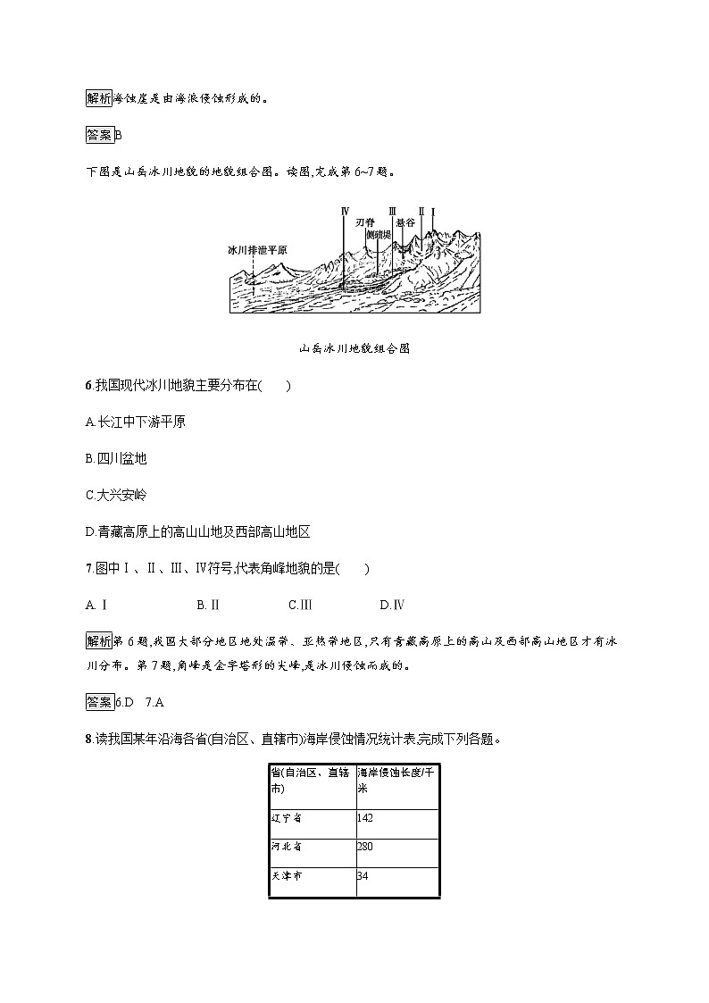2019-2020学年新教材突破湘教版地理必修第一册练习：第二章　第三节　喀斯特、海岸和冰川地貌03