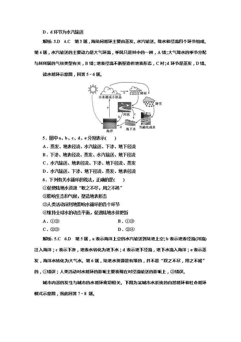 （新教材）2019-2020学年湘教版高中地理必修第一册课时双测过关（十一）水循环02