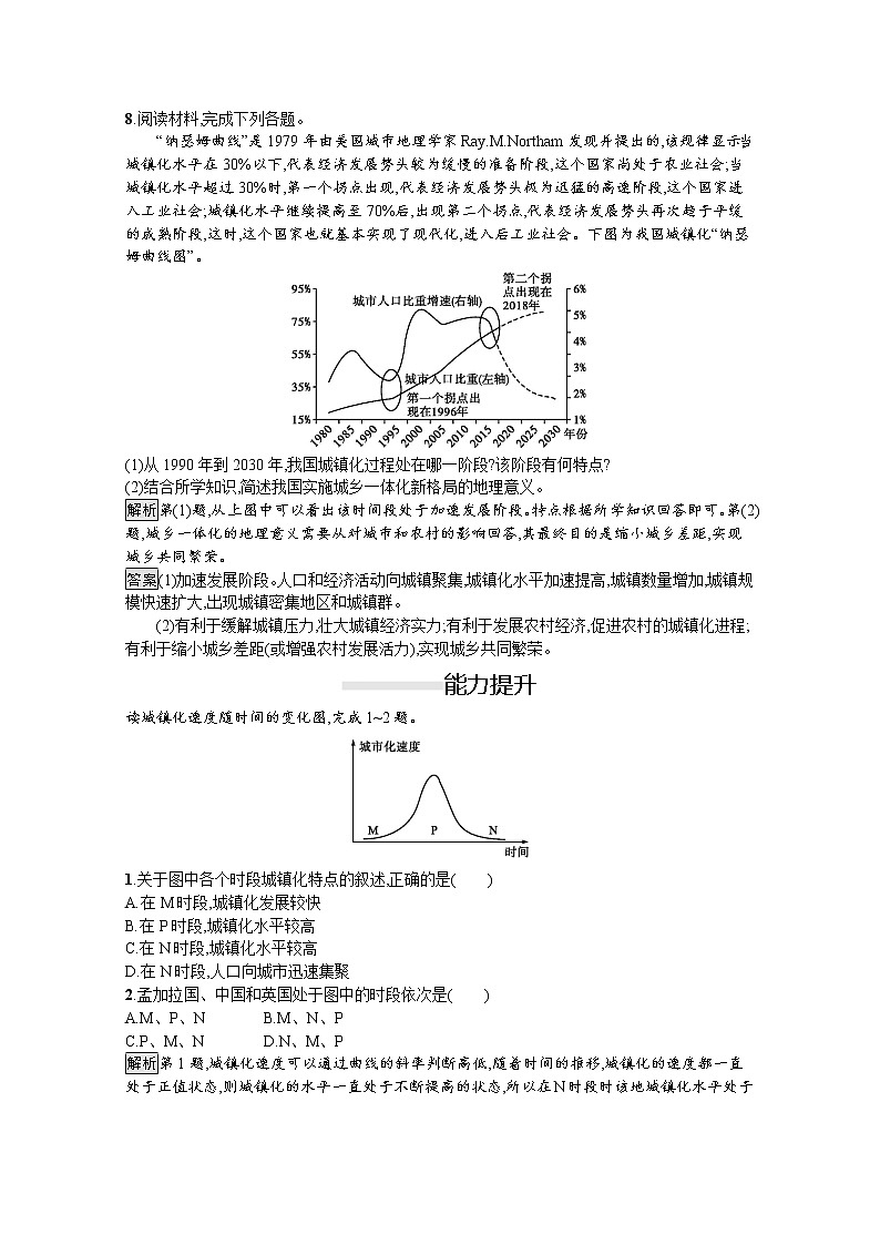 2020春新教材高中地理鲁教版必修第二册课后巩固提升：第二单元　第三节　城镇化 练习03