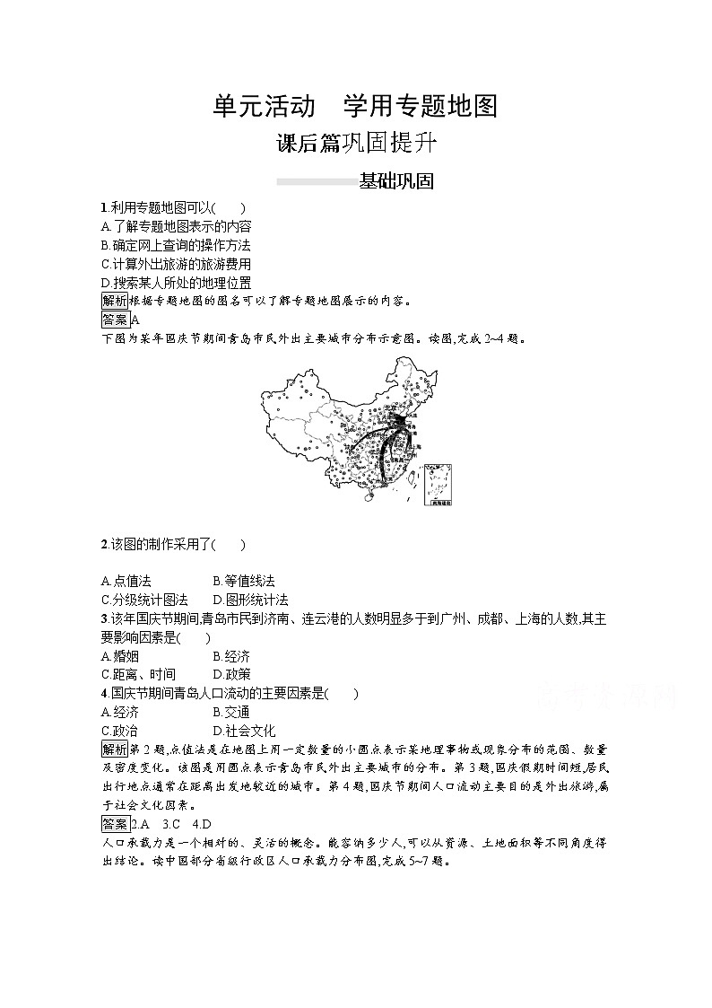 2020春新教材高中地理鲁教版必修第二册课后巩固提升：第一单元　单元活动　学用专题地图01