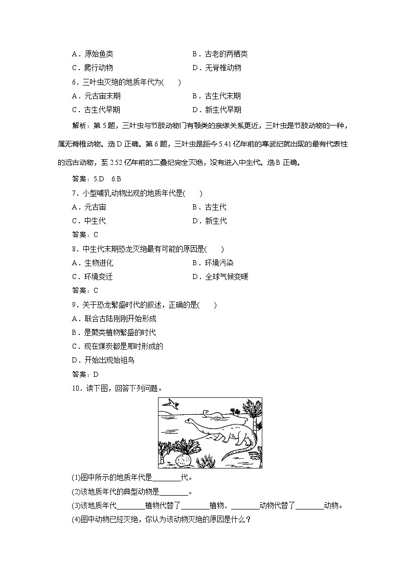 （新教材）2019-2020学年湘教版地理必修第一册练习：1.4　地球的演化能力提升02