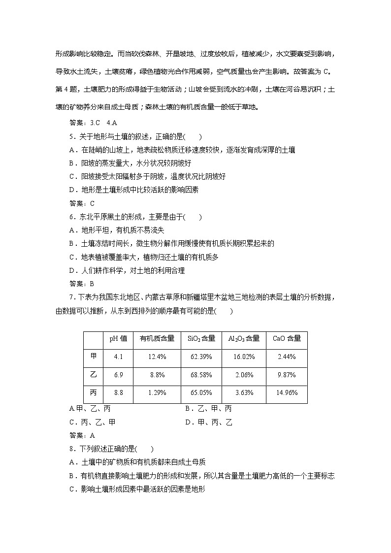 （新教材）2019-2020学年湘教版地理必修第一册练习：5.2土壤的形成能力提升02