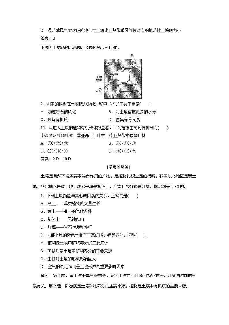 （新教材）2019-2020学年湘教版地理必修第一册练习：5.2土壤的形成能力提升03