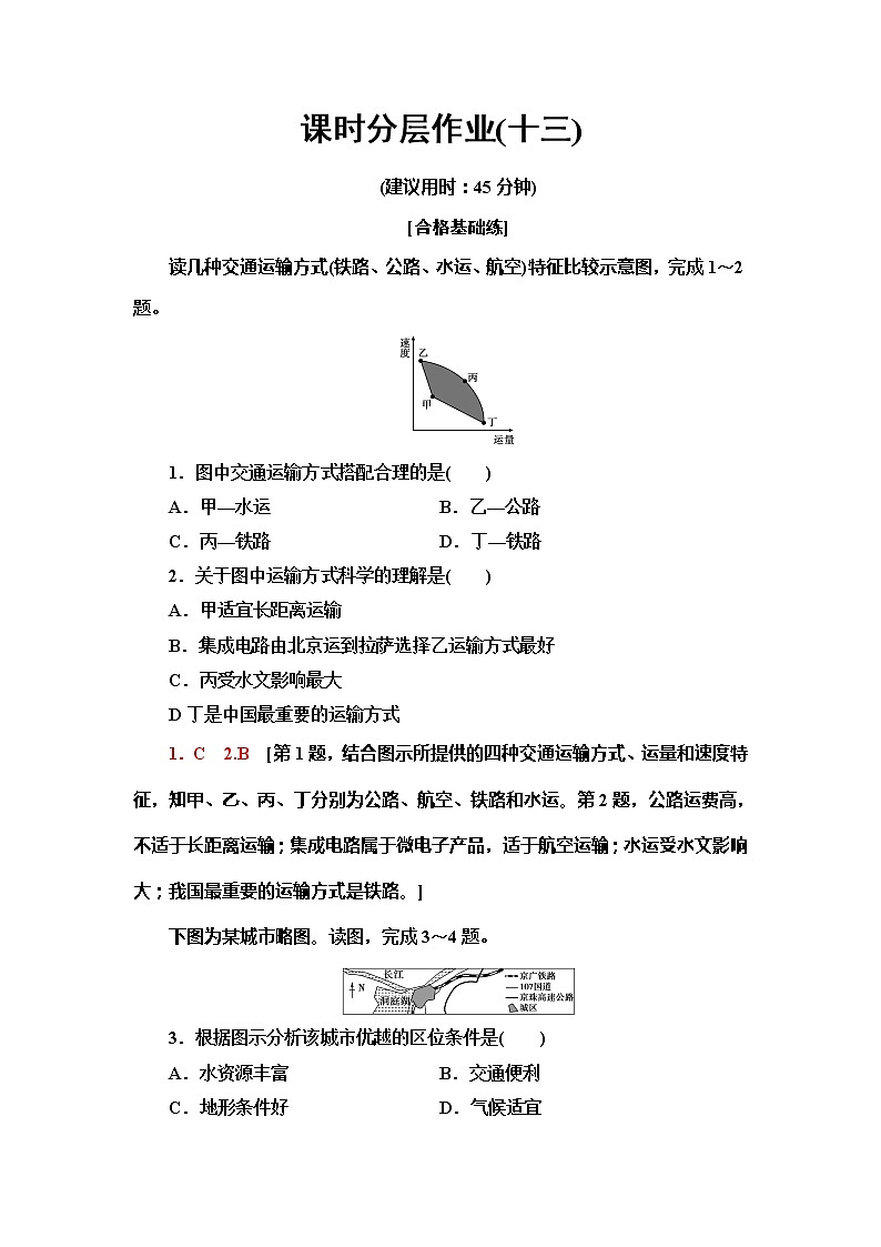 （新教材）2019-2020学年鲁教版地理必修第二册课时分层作业13　交通运输与区域发展 练习01