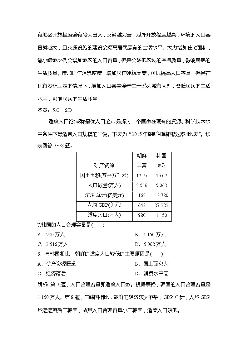 （新教材）2019-2020学年鲁教版地理必修第二册同步作业：第一单元第三节　人口合理容量 练习03