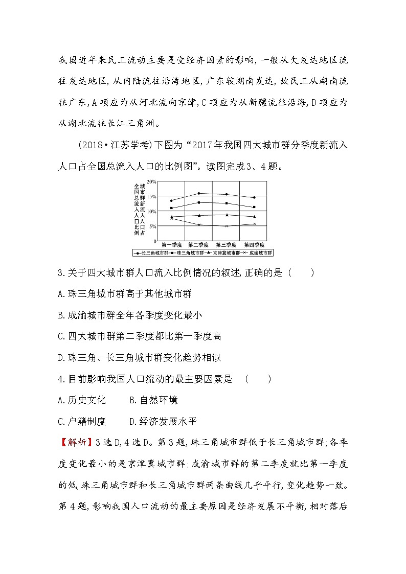 2019-2020学年鲁教版（2019版）地理必修第二册新教材突破课时素养评价二1.2人口迁移 试卷02