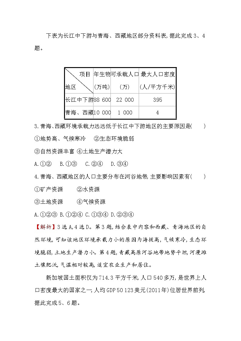 2019-2020学年鲁教版（2019版）地理必修第二册新教材突破课堂检测·素养达标1.3人口合理容量02