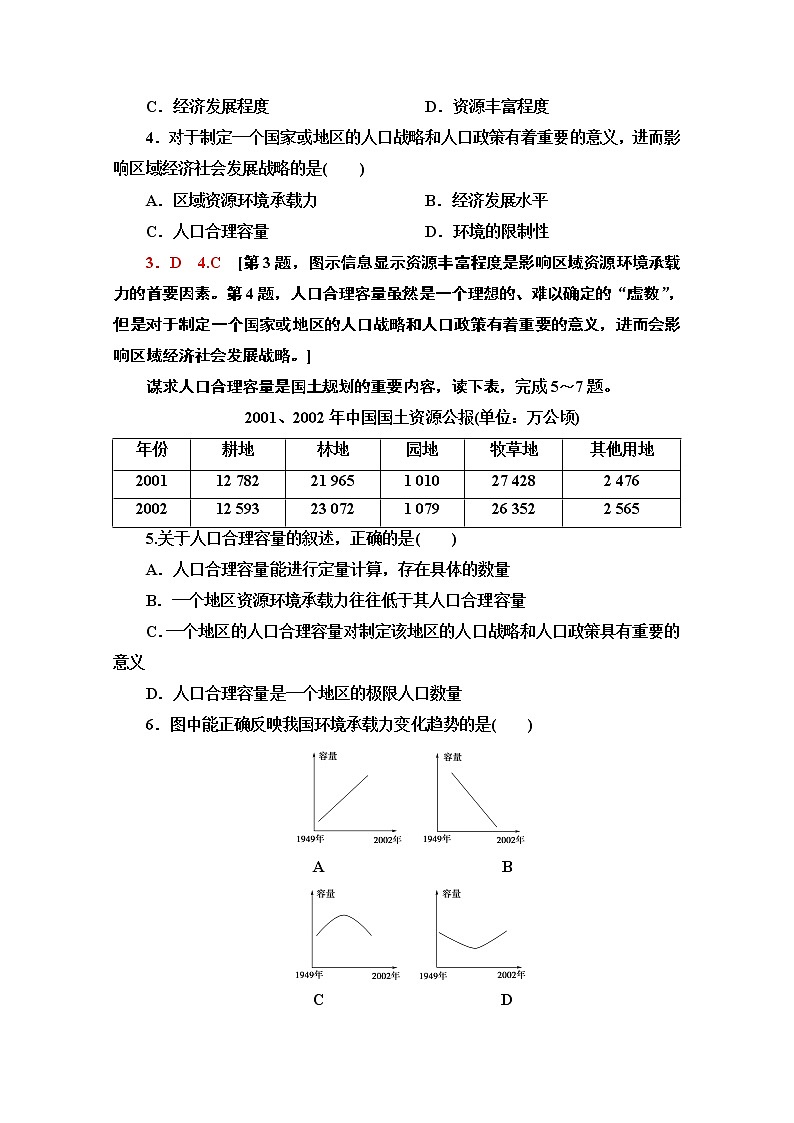 2020-2021学年新教材地理鲁教版必修第二册课时分层作业3　人口合理容量 练习02