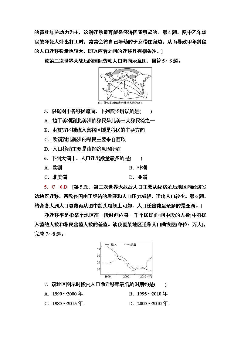 2020-2021学年新教材地理鲁教版必修第二册课时分层作业2　人口迁移 练习02