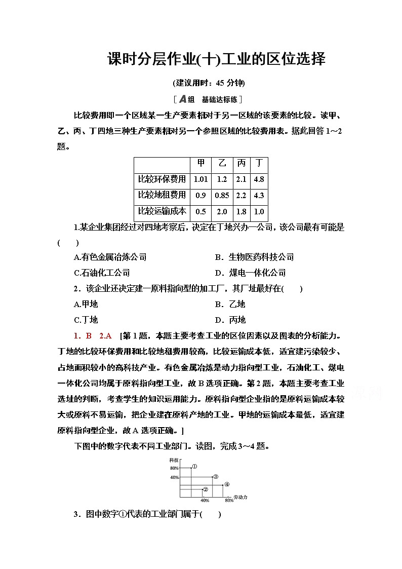 2020-2021学年新教材地理鲁教版必修第二册课时分层作业10　工业的区位选择 练习01