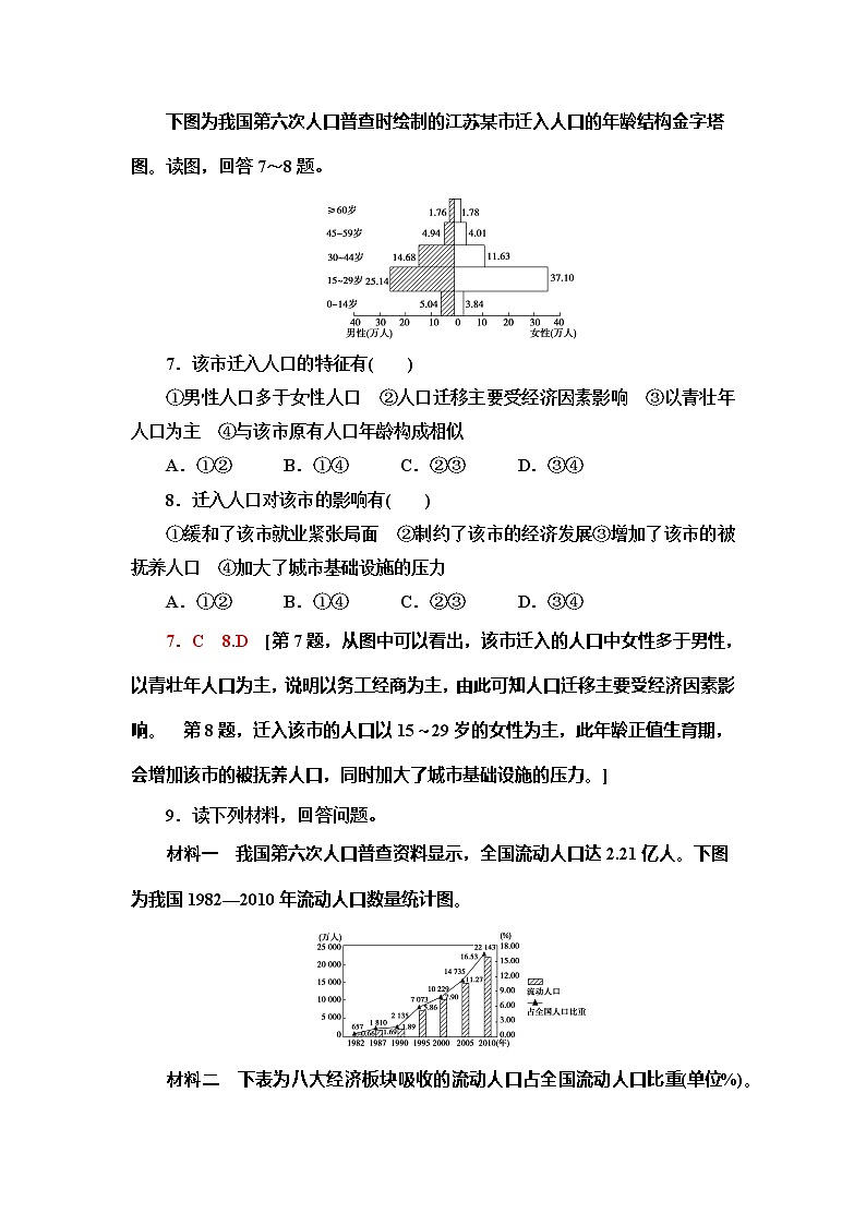 （新教材）2019-2020学年鲁教版地理必修第二册课时分层作业2　人口迁移 练习03