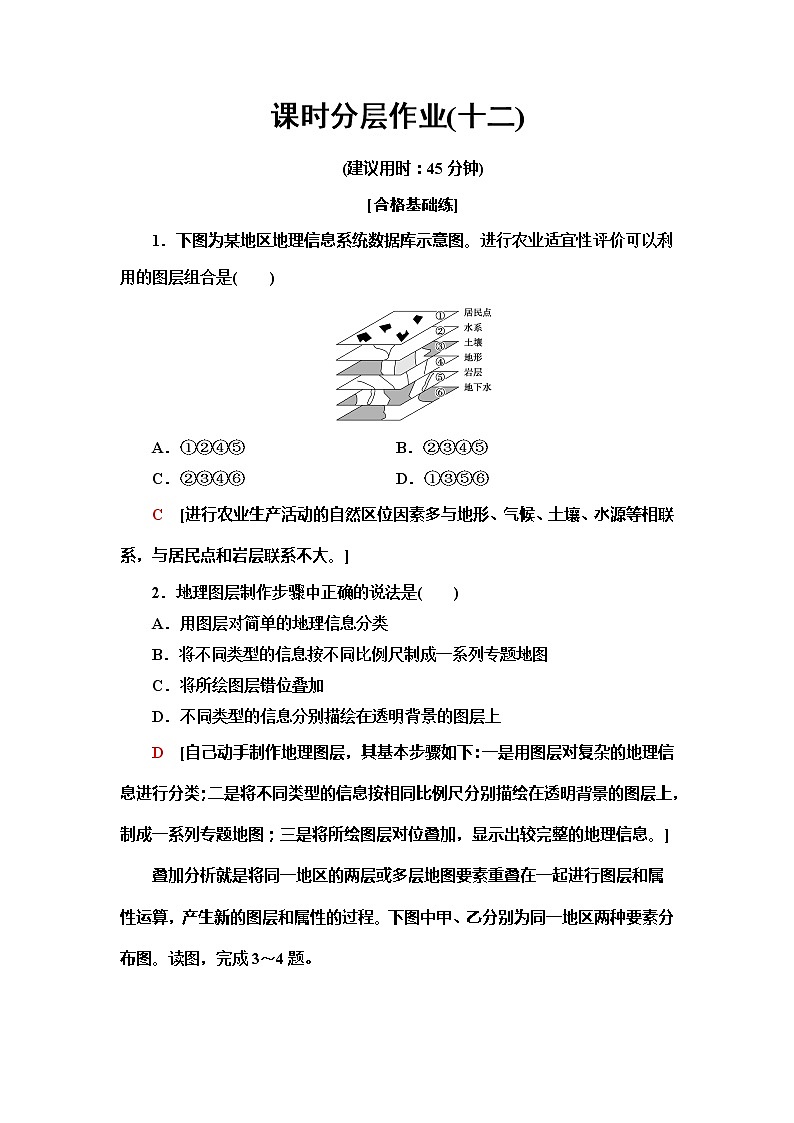 （新教材）2019-2020学年鲁教版地理必修第二册课时分层作业12　学用图层叠加分析法 练习01