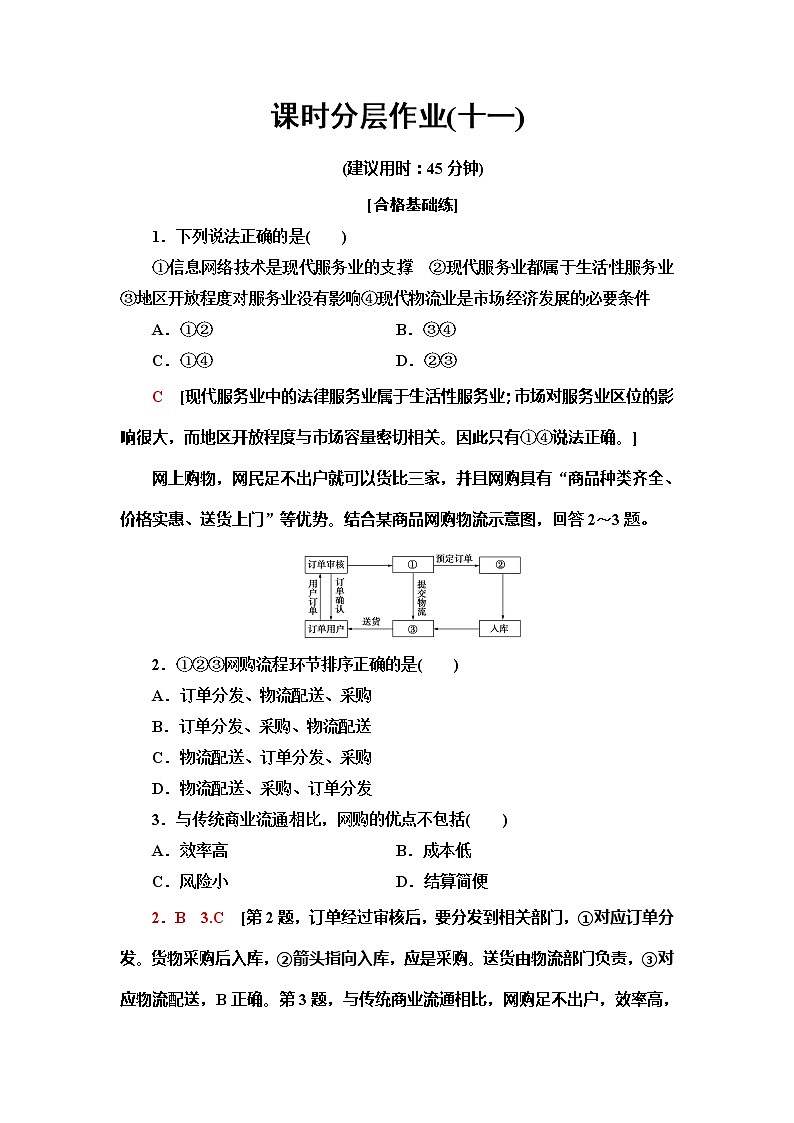（新教材）2019-2020学年鲁教版地理必修第二册课时分层作业11　服务业的区位选择 练习01