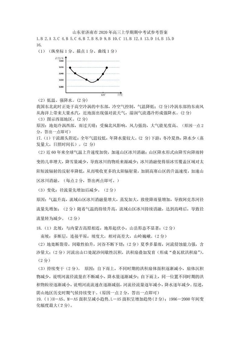 山东省济南市2021届高三上学期期中考试 地理(含答案)01