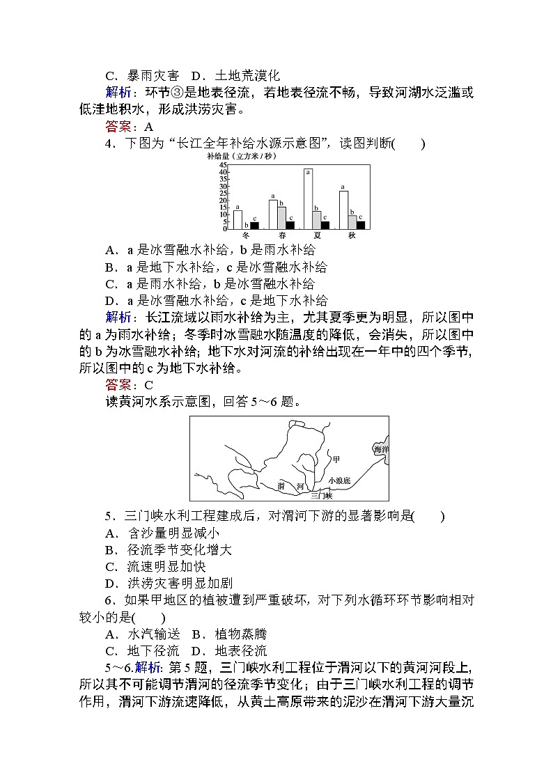2019-2020学年高中地理人教版必修1课时作业：3.1 自然界的水循环 练习02