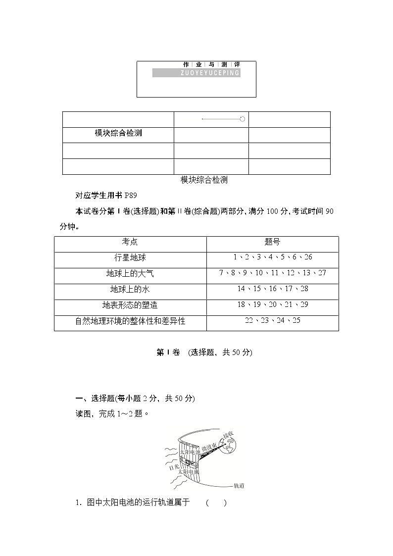 2019-2020学年高中地理人教版必修1同步作业与测评：模块综合检测01