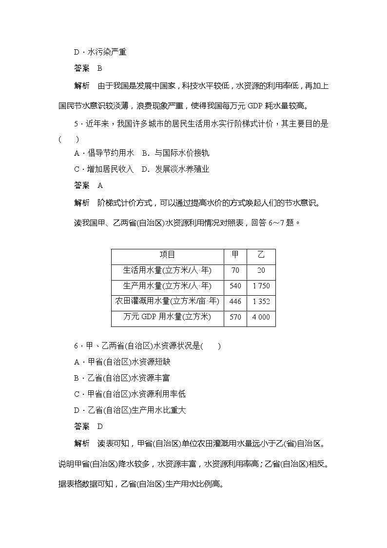 2019-2020版地理人教必修一同步刷题首先卷（A卷 B卷）：第三章 第三节水资源的合理利用03