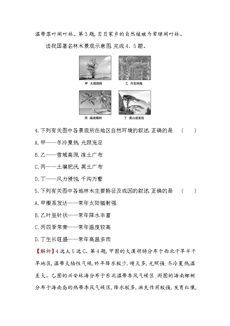 2019-2020新教材地理鲁教版新素养导学必修一课堂检测·素养达标 2.3生物圈与植被02