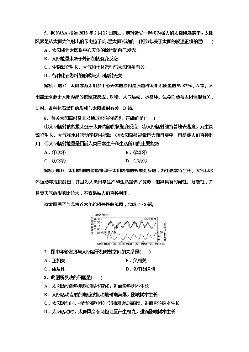 （新教材）2019-2020学年鲁教版高中地理必修第一册课时跟踪检测（一）1.1　地球的宇宙环境02