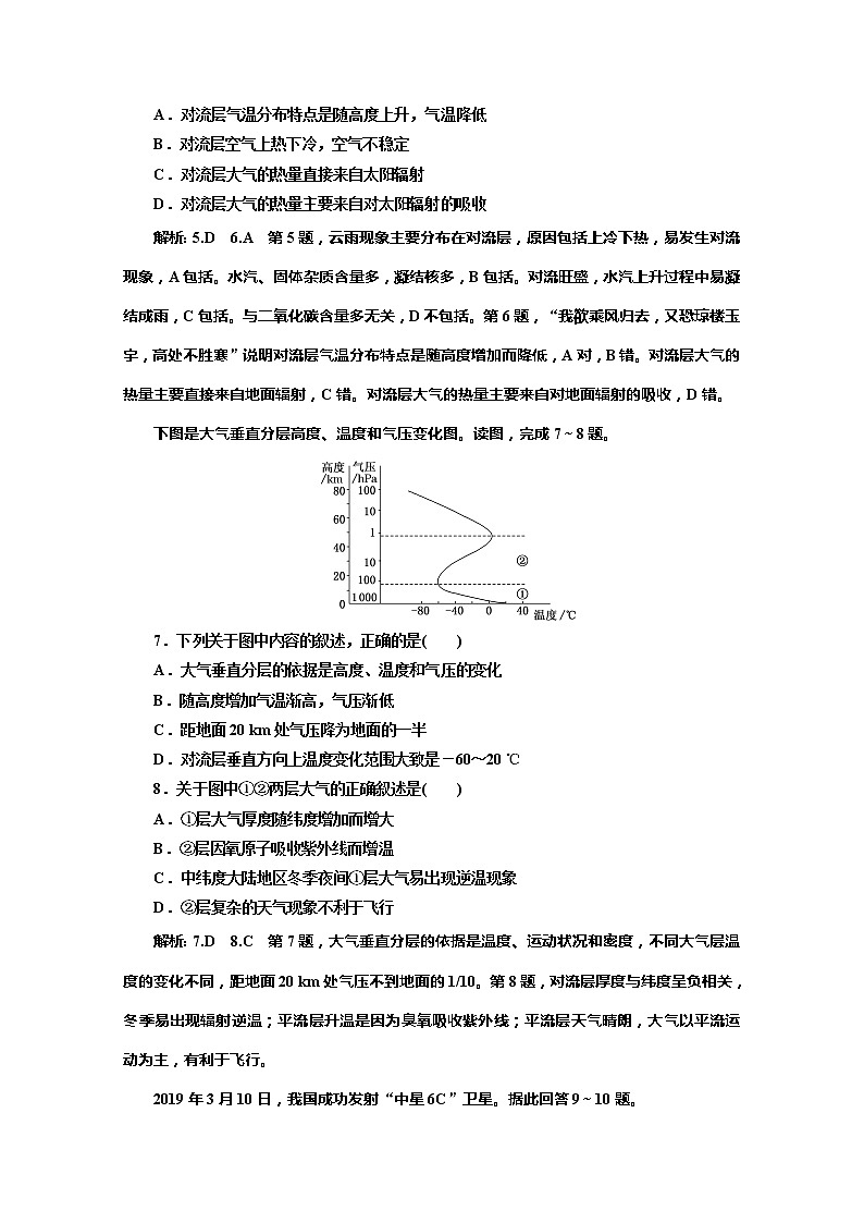 （新教材）2019-2020学年鲁教版高中地理必修第一册课时跟踪检测（五）2.1第一课时大气圈的组成与结构02