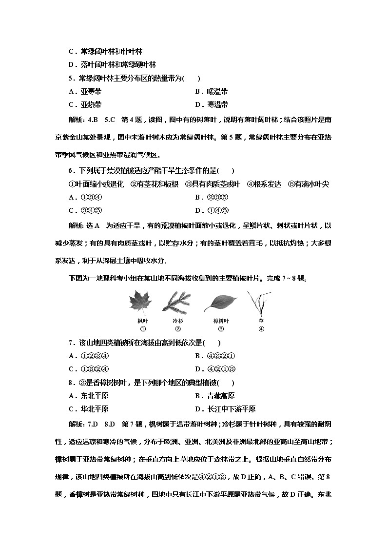 （新教材）2019-2020学年鲁教版高中地理必修第一册课时跟踪检测（十一）2.3生物圈与植被02