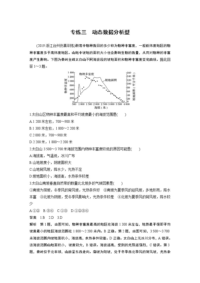 2020版新高考地理大三轮突破浙江版练习：选择题专练三　动态数据分析型01