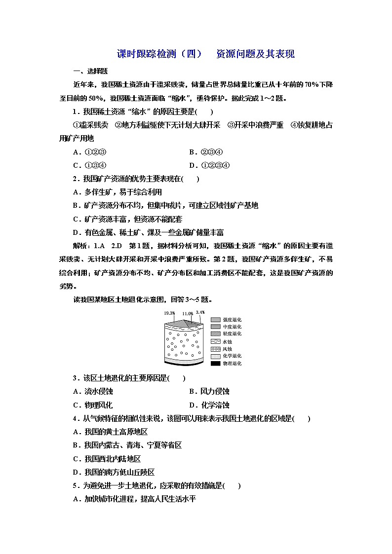 地理同步鲁教版选修6课时跟踪检测（四） 资源问题及其表现01