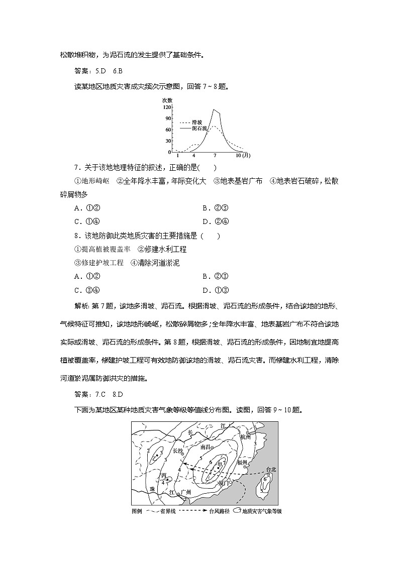 2019-2020学年鲁教版地理选修五新素养同步练习：第二单元第一节　地质灾害　课后检测能力提升03