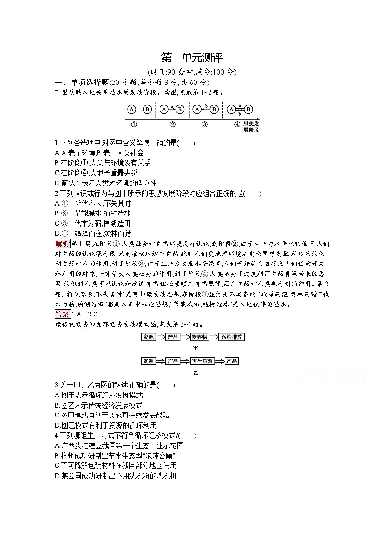 高中地理鲁教版必修3课后练习：第二单元　走可持续发展之路单元测评01