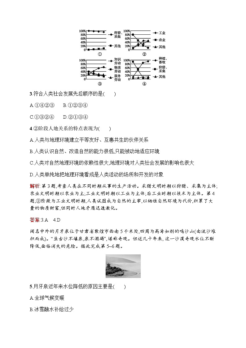 新培优同步鲁教版高中地理必修三练习：第二单元　第一节　人地关系思想的演变02