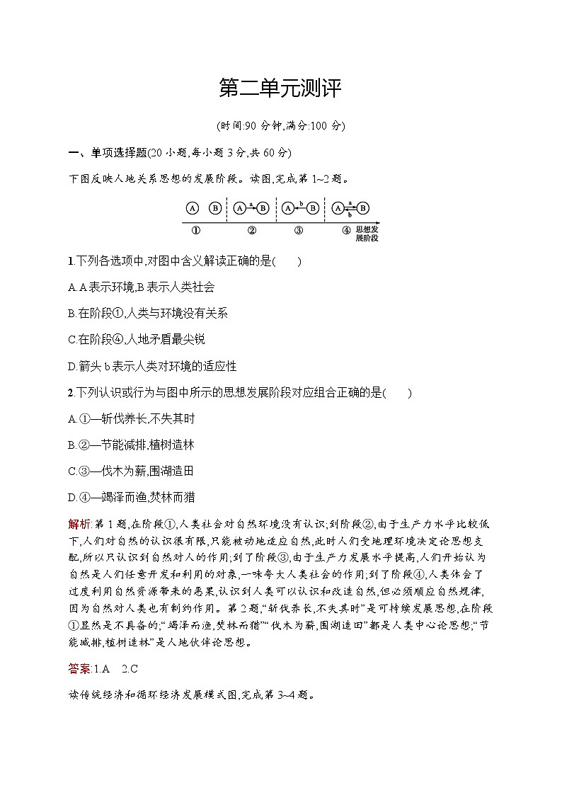 新培优同步鲁教版高中地理必修三练习：第二单元测评01