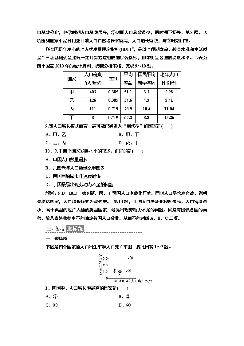 2019地理同步鲁教版必修2课时跟踪检测（一） 人口增长与人口问题03